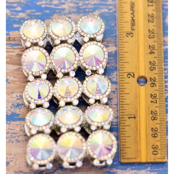 7 inch, Vintage Rhinestones Iridescent Silver Tone Bracelet - L30 - Picture 3 of 3